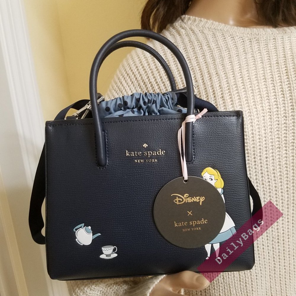 NWT KATE SPADE 100% AUTHENTIC ALICE SHOPPER DISNEY BLUE NAVY SMALL BAG - Picture 1 of 15
